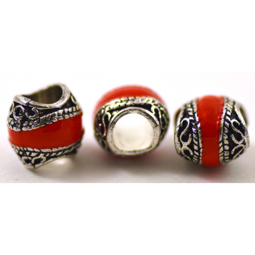 PANDORA STYLE BEAD ANTIQUE SILVER AND RED ENAMEL*